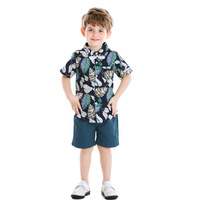 Ensemble chemise et short à manches courtes pour garçons, vêtements d'été pour garçons, revers imprimé feuilles, nouveau 1